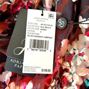 Adrianna Papell velvet burnout colored jumpsuit. Never worn. Tags still on.